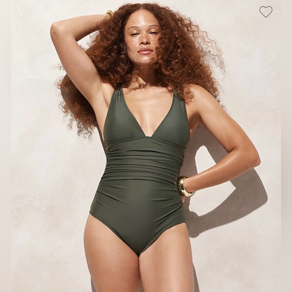 Jcrew Ruched V-neck one-piece green size 4